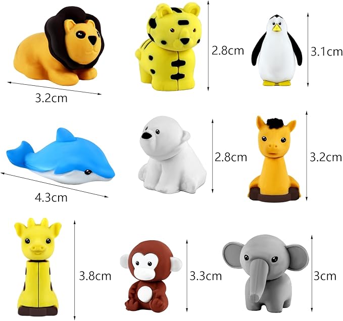 111Pcs Animal Erasers Desk Pets for Kids Animal Pencil Erasers Bulk Puzzle Eraser Toys Gifts for Classroom Prizes,Game Reward,Treasure Box,Easter Egg Fillers,Goodie Bag Stuffer,Party Favors