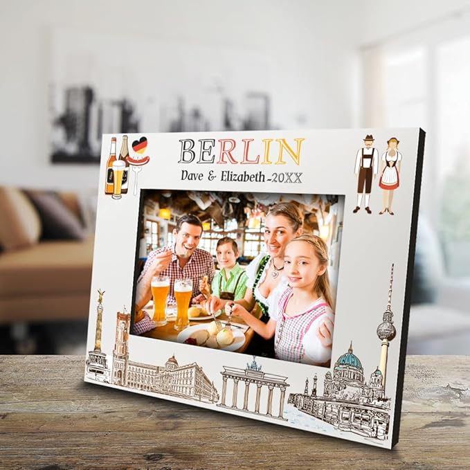 BELLA BUSTA-Personalized Europe Travel Picture Frame– Custom Print Photo Frame with City & Country-Honeymoon, Vacation, Adventure, Favor Keepsake (Berlin (5x7 Horizontal))