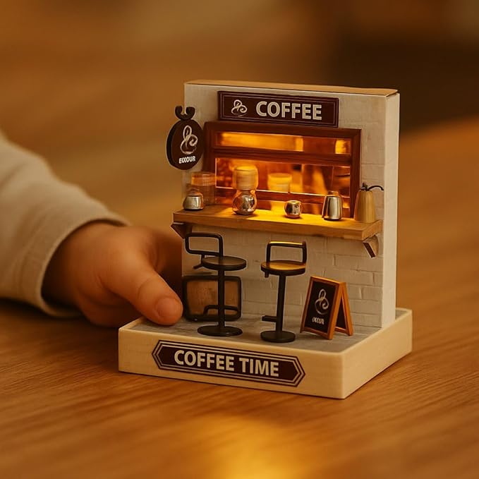 Book Nook Kit, DIY Miniature House Coffee Shop Dollhouse Kit, Creative Room Mini Wooden Doll House, Booknook Tiny House, Ideal Gifts for Birthday Valentine's Gift (Black)