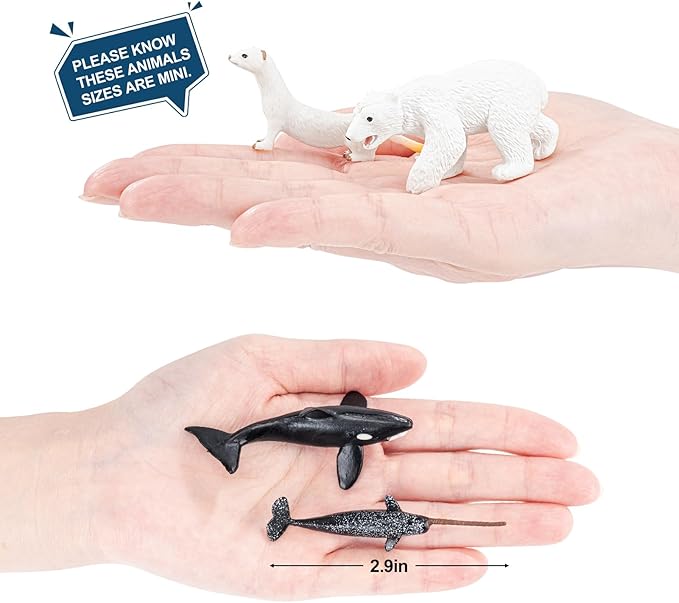 16PCS Mini Arctic Animals Figurines Toys, Winter Polar Animals Toys for Kids Include Polar Bear, Caribou, Orca, Wolf Figurines Cake Toppers Birthday Gifts for Preschool Kids