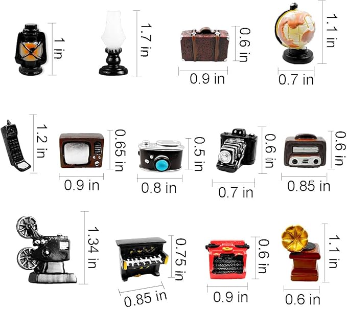 Miniature Home Appliances Retro Furniture - 13Pcs 1inch Mini Simulated Resin Camera Telephone TV Figurines Models Ornaments for DIY Diorama Micro Landscape Craft Accessories Decor