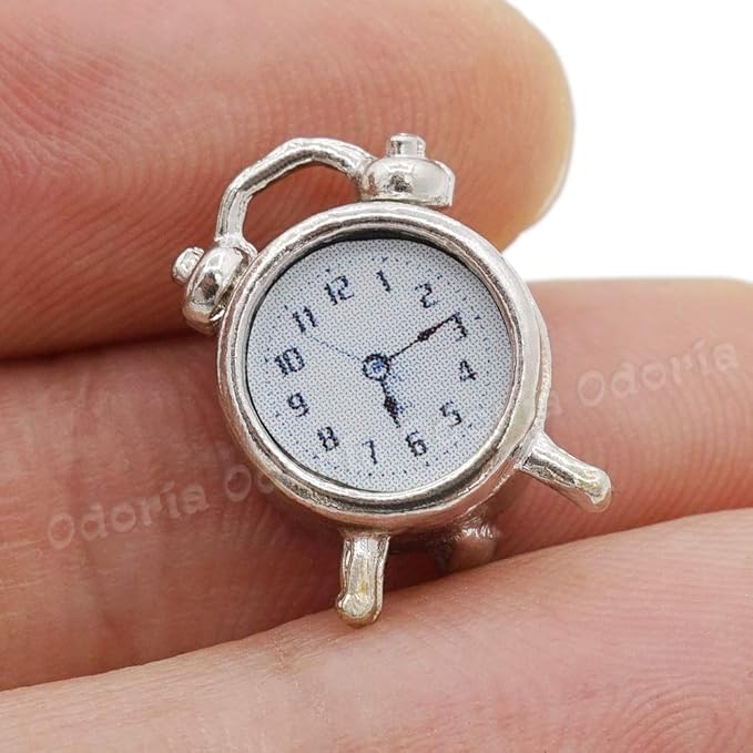 Odoria 1:12 Miniature Alarm Clock Dollhouse Decoration Accessories, Silver