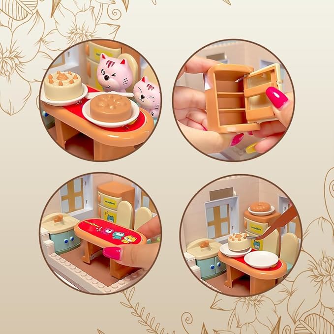 kvlidvo Koko's Cat Town DIY Miniature House Kit,Tiny House Dining Room Building Kits,Purrfect Dollhouse with 259PCS,Gift for Cat Lovers Teens Kids Ages 3+