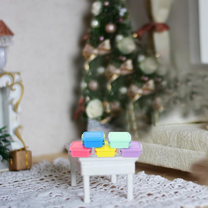 5pcs Mini Doll House Storage Boxes Lids Small Plastic Containers for Boys and Girls DIY Play for Doll House Miniatures and Accessories