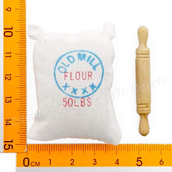 Odoria 1/12 Miniature Rolling Pin and Flour Dollhouse Baking Accessories