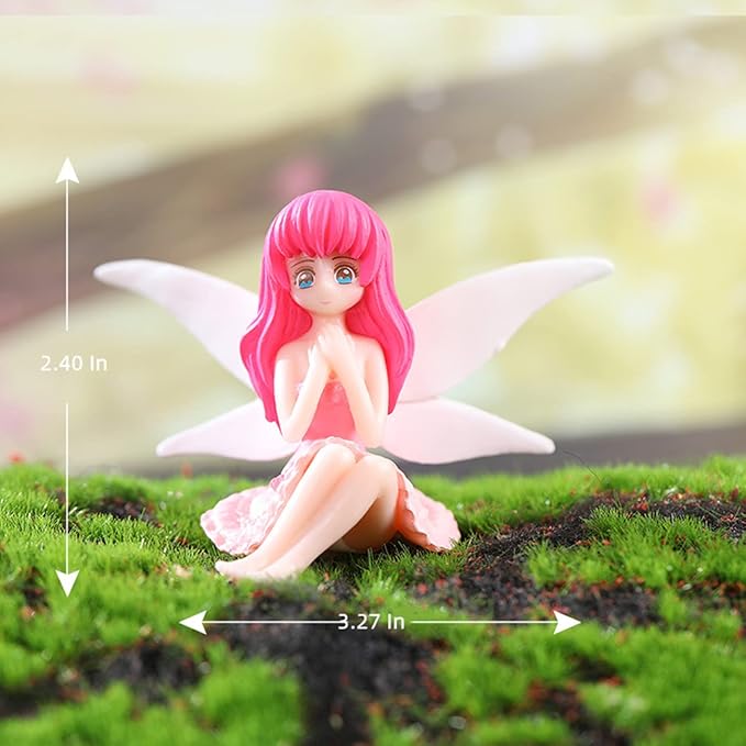 LONCESS Miniature Fairy Accessories - Small Fairy Figurines, Flower Pot, Garden Wands, Home Decoration, Birthday Cake Topper, Girl Fly Wing Figurines for Car Decor, 4 Pieces