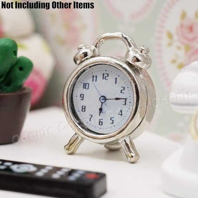 Odoria 1:12 Miniature Alarm Clock Dollhouse Decoration Accessories, Silver