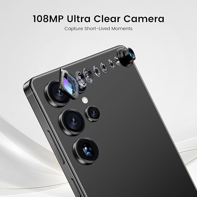 Bnjbmj I25 Ultra Flagship Killer Smartphone - Snapdragon 8 Gen 3, 16GB+512GB, Massive 6.99" FHD+ Display, 108MP+68MP Pro Cam, 7000mAh 2-Day Battery, Android 14, Includes Stylus Pen (Black)