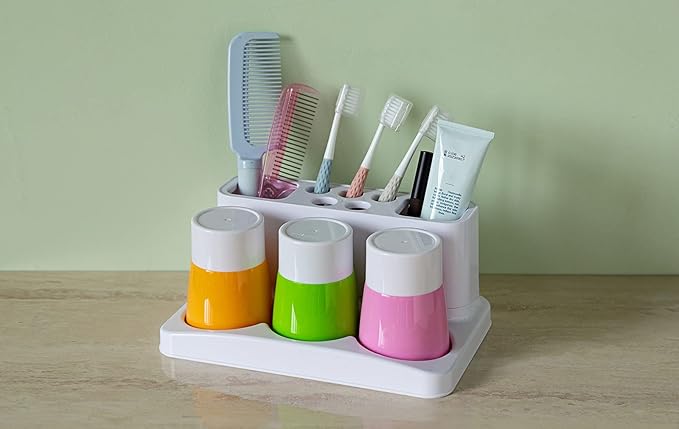 Aebeky Toothbrush Holder Kids Family Set for Bathroom Storage Organizer (Orange+Green+Pink)