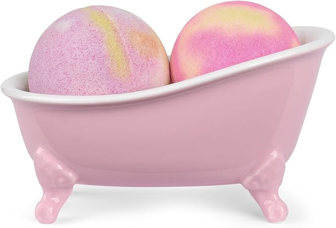 NEWHENGS 6.1" Vintage Ceramic Mini Decorative Clawfoot Bathtub Bar Soap Dish, Kitchen Sponge Holder and Shower Tray for Bathroom, 1 Pack (Pink)