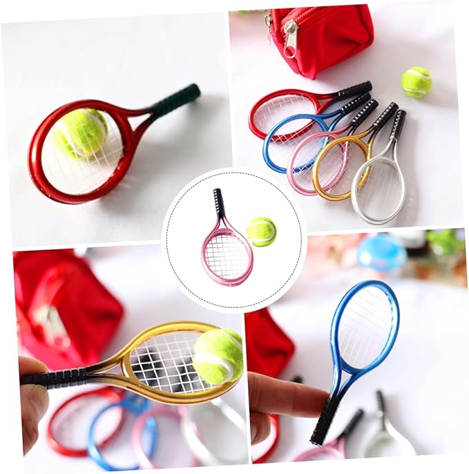 Kisangel DIY Mini House Decor Mini Tennis Racket and Ball Model Random Color Durable Lightweight Tennis