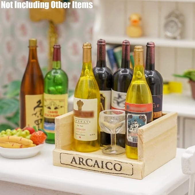 Odoria 1/6 Miniature Crate with Wine Bottles and Glasses Dollhouse Decoration Accessories