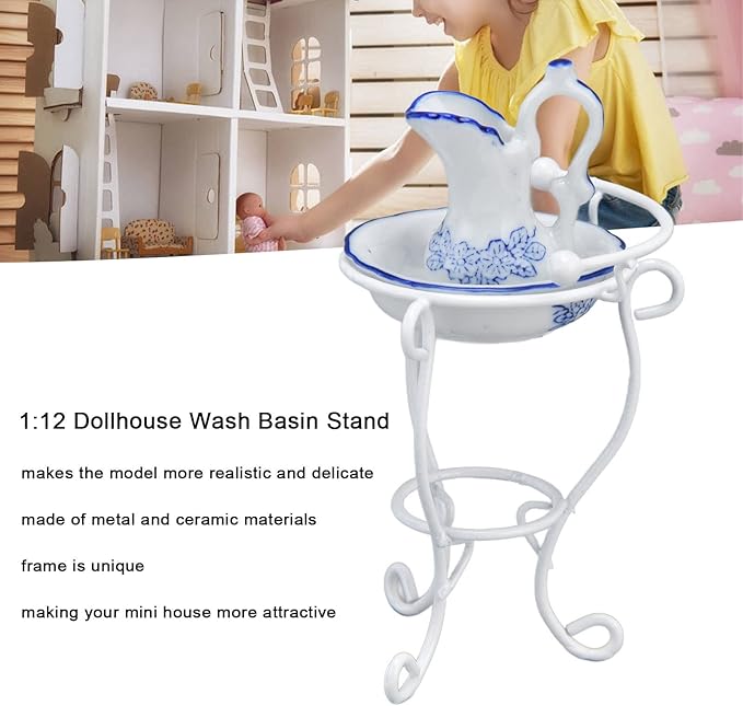 Dollhouse Furniture Bathroom Set 1:12 Washbasin Stand Doll House Kettle and Basin Dollhouse Bathroom Accessories