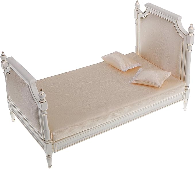 DYNWAVE 1/6 Scale Dollhouse Double Bed Dollhouse Decoration,Doll House Furnishing,Craft,Mini Bed Miniature Furniture for Diorama Room