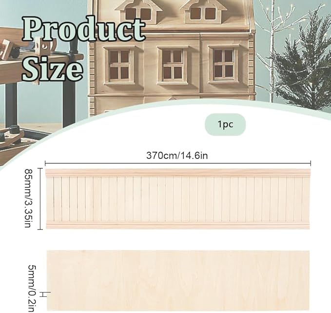 Miniature Dollhouse Accessories, Wainscot Interior Paneling Doll House Wooden Wainscoting Wooden Dollhouse Trims for Miniature Houses Small Buildings 14.5x3.3inch
