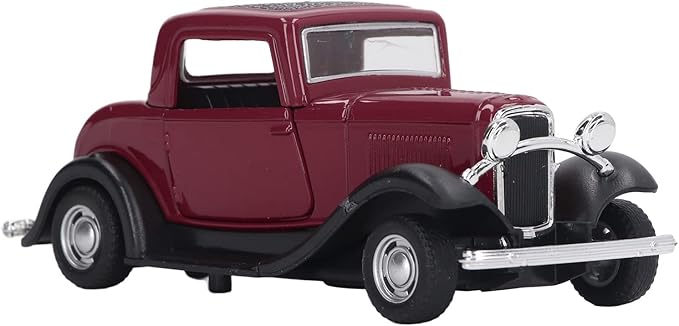 Classic Vintage Alloy Car Model Opened Doors Retro Antique Pullback Toy 1:32 for Playtime Education (Burgundy)