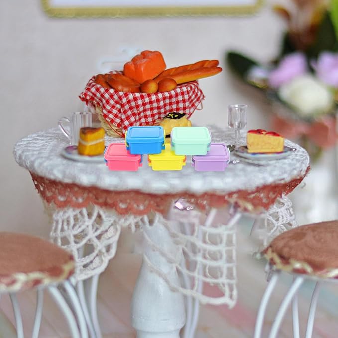 5pcs Mini Doll House Storage Boxes Lids Small Plastic Containers for Boys and Girls DIY Play for Doll House Miniatures and Accessories