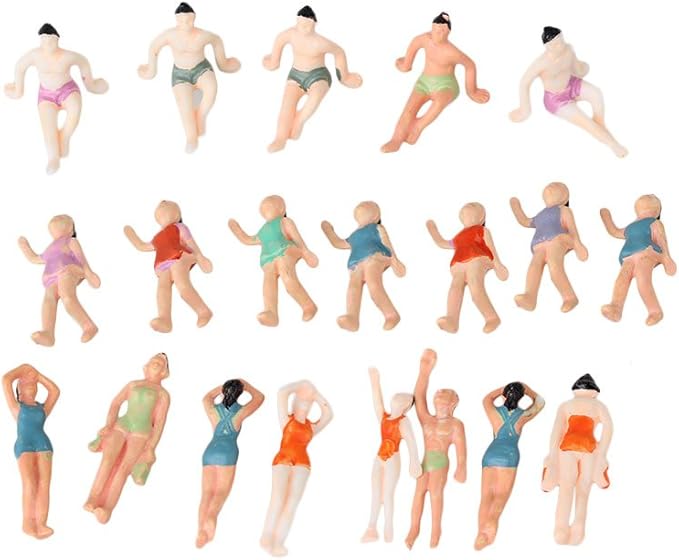 BQLZR 1:75 Multicolor ABS Unpainted Miniature Beach People Figures Mini People Pack of 20