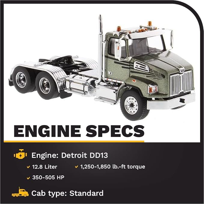 Diecast Masters 1:50 Scale Western Star 4700 SBFA Tandem Day Cab | Transport Series | Metalic Olive Green Model 71038