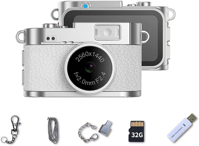 LKT Mini Keychain Camera, 2K Digital Tiny Camera with 32GB Card, Cool Gadgets Video Recorder Collectible Gift for Travel, Party and Vlog