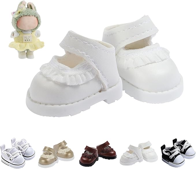 Ciunura Premium Doll Shoes for Lububu, Cute Doll Shoes for 4-7in Dolls, Ideal for Lububu Outfits(White Leather Shoes)