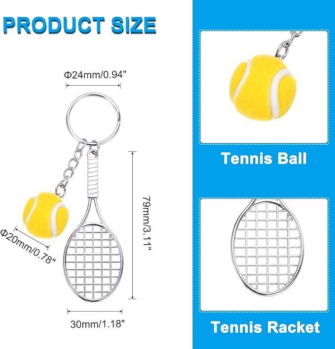 PATIKIL Tennis Keychain, Metal Tennis Racket Key Chains Sports Novelty Charm Pendant for Backpacks, Party Favor, Sports Fan