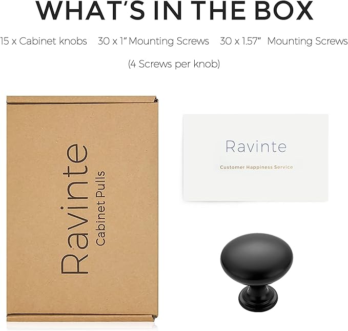 Ravinte 15 Pack Matte Black Round Zinc Cabinet Knobs for Kitchen Bathroom Closet Dresser Cabinets