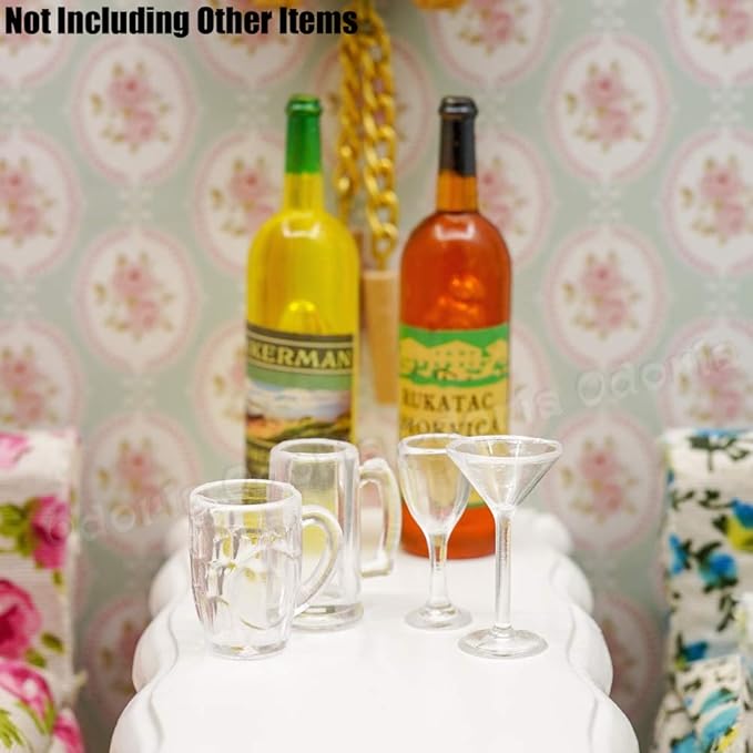 Odoria Dollhouse Drinking Glasses Miniature: 1/12 Scale Wine Cocktail Glass for Kitchen Bar - Mini Beer Mug Stein Highball Glass Clear 4Pcs