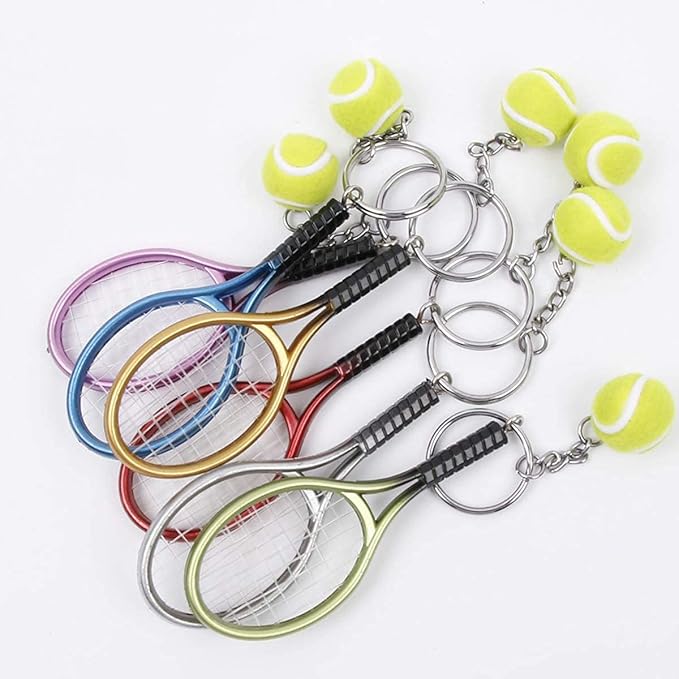 JINZHOUFZ Color Mini Tennis Racket with Ball Keychain Key Ring