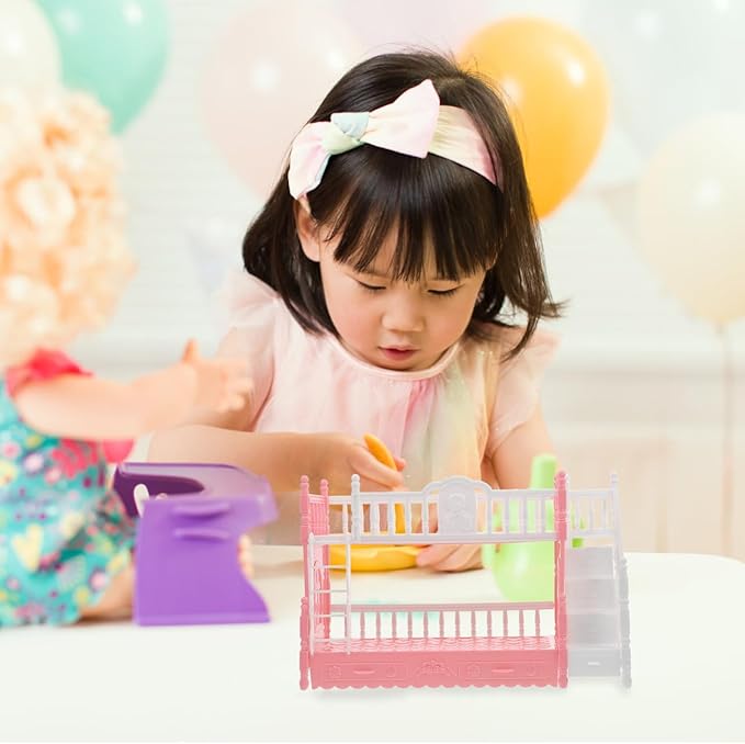 Miniature Bunk Bed Model with Ladder for 16cm Dolls, Dollhouse Bedroom Furniture, Pink, 8.66 X 5.51 X 3.14 Inches, Abs Material, Space-Saving Design for Mini House Decoration