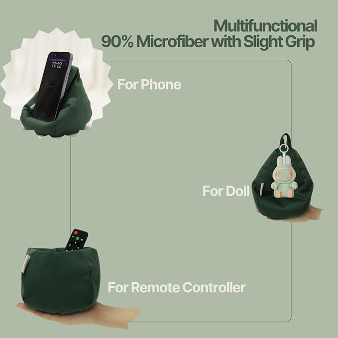 2pcs Cover of Mini Bean Bag Chair Cell Phone Holder (No Filler) Ultra Soft Micro Suede Anti Slip Miniature Bean Bag Couch Dark Green