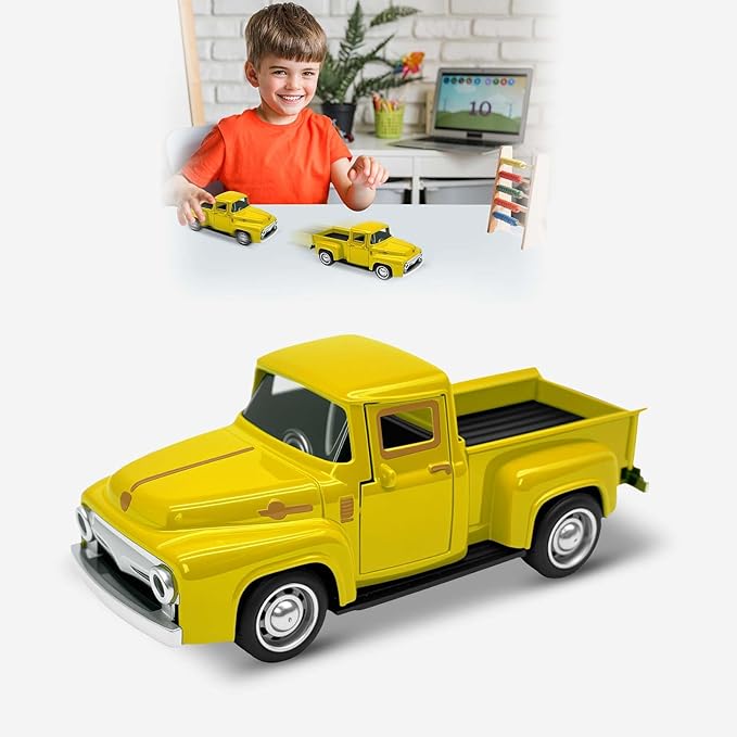 Little Yellow Truck Toy for Toddlers 2 3 4 5 6 7 8 Year Old Boys Girls,1:32 Alloy Toddlers Car Toy Driveable,Car Door Can Open,Toy Trucks for Kids Easter Christmas Birthday Gifts