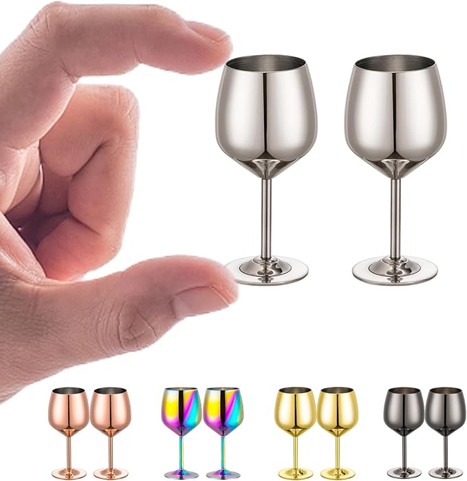 UNISWEET Shot Glasses, 2 oz Shot Glass Set, Stainless Steel Shot Glasses, Mini Wine Glass Perfect for Tasting Brandy,Suitable for family dinner party, bar tools, gifts(set of 2) (Silver)