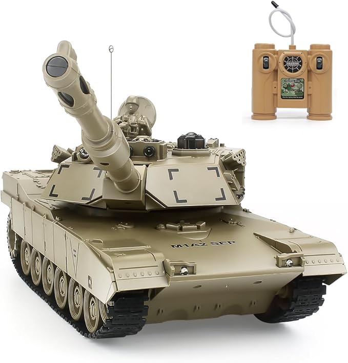 BEAURE Rc Tanks,1:28 WW2 M1A2 America Army Tank Toys for Boys,9 Channels Remote Control Cars with Sound and Light, RC Military Truck Vehicle for Kids Boys Girls (Khaki)