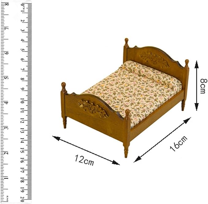 1:12 European Double Bed Model Miniature Wooden Bed DIY Scene Model 1/12 Miniature Bedroom Furniture for Bedroom Decoration