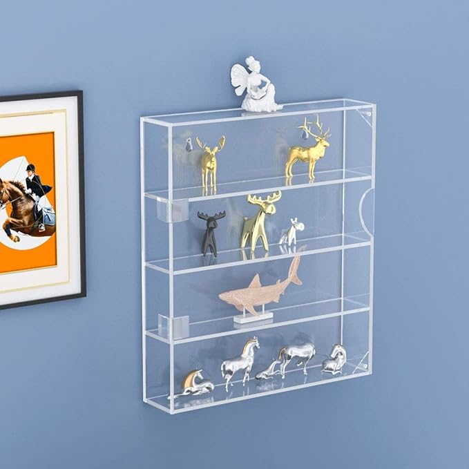 Acrylic Display Case Clear Showcase Cabinet with Door Wall Mounted Collection Shelf Dustproof Box Organizer for Mini Toys , Collections, Stone, Amiibo.Suit for Figures Within 3 inch Height