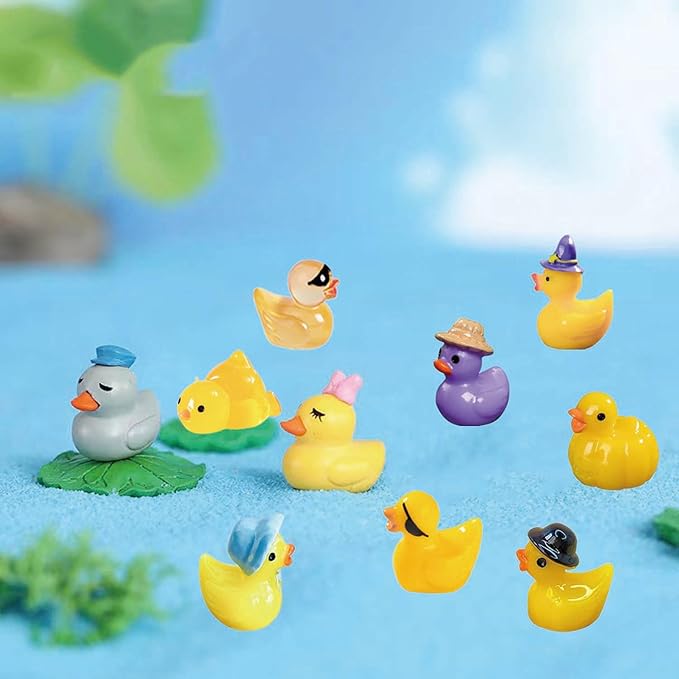 60 Pcs Multicolor Mini Resin Ducks, Tiny Ducks to Hide, Little Ducks Figurines Small Miniature Ducks Figures Bulk for Fairy Garden, Dollhouse Decoration Micro Landscape Ornament