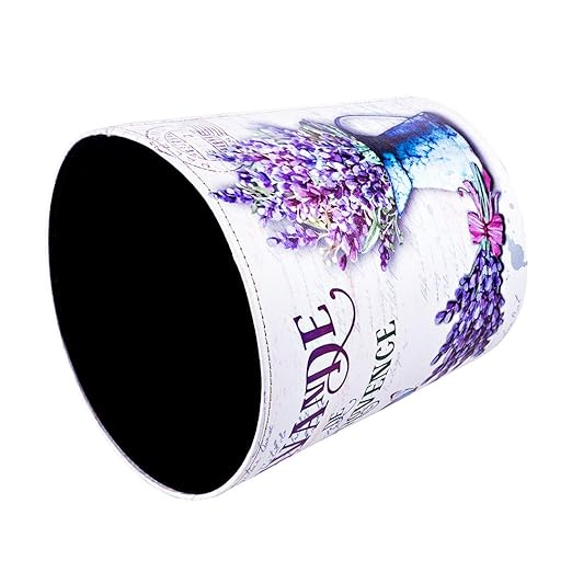 Scakbyer 10L/2.64 Gallon Trash Can, Decorative Waste Basket, PU Leather Waste Paper Basket, Waterproof Garbage Can for Bathroom, Bedroom, Office, Kitchen and Living Room - Lavender