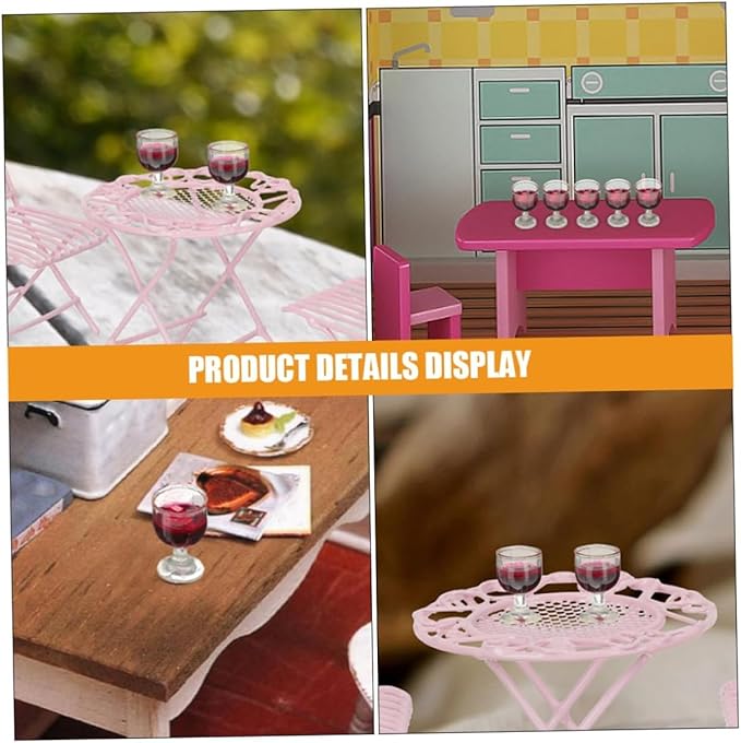 4Pcs Mini 1/12 ScaleBar Set with Red Wine Glasses and Bottles, Realistic Dollhouse Miniatures for Architectural Models, Photography Props and Display Collections