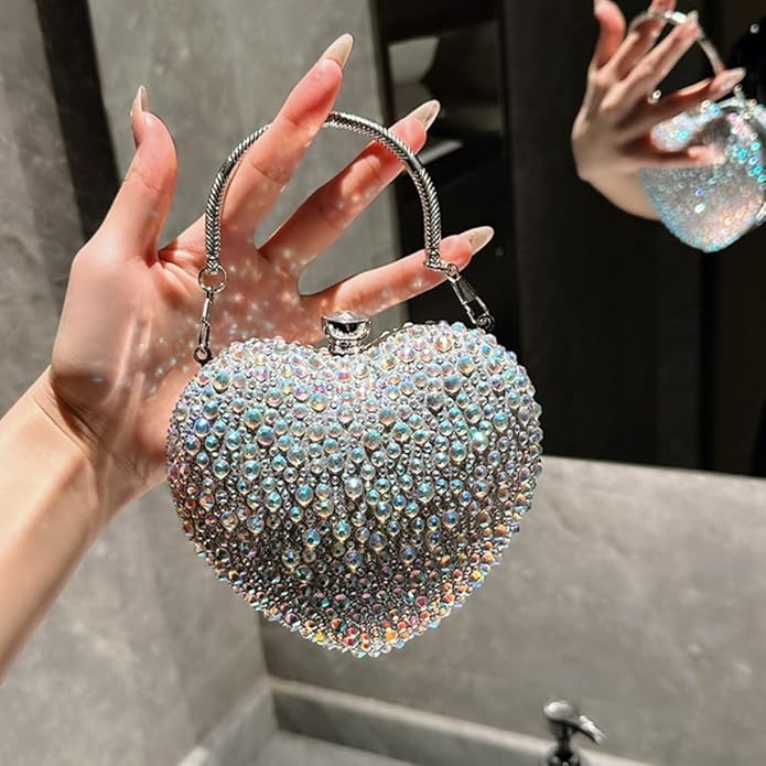 changes girl Heart Shaped Acrylic Clutch Purses Mini Purse Sparkling Rhinestone Handbag Clutch