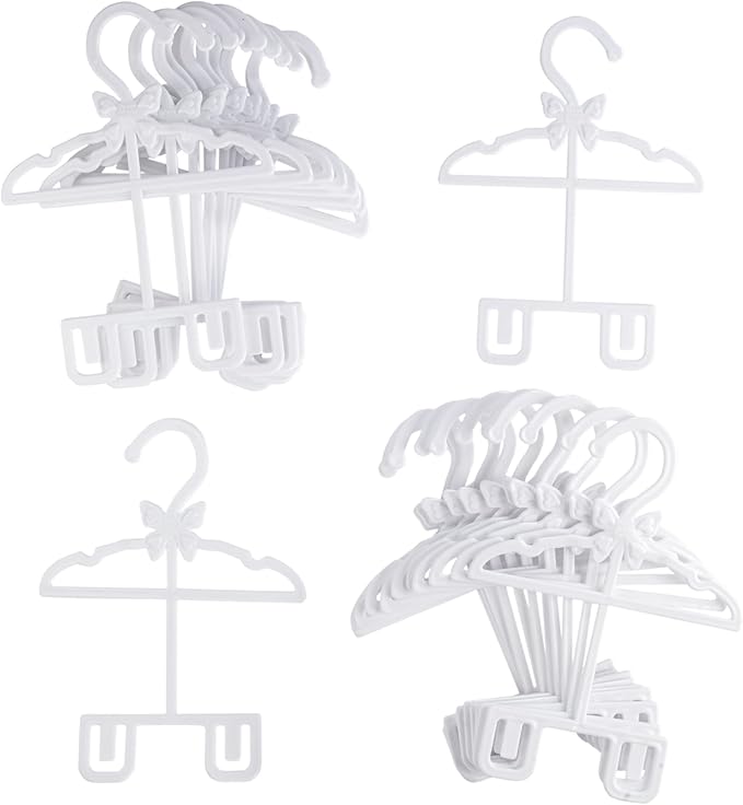 Doll Full-Outfit Clothes Hangers for 18" Dolls - 24pk - Compatible w American Girl- Unique Design Holds Your Top & Bottom at Once Including Dresses, Pants, Shirts, Skirts- White