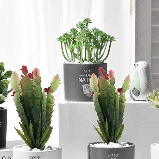 Bluecell 2pcs Real Looking Artificial Cactus Artificial Cacti Plant DIY Material for Home Decoration Flower Arrangement