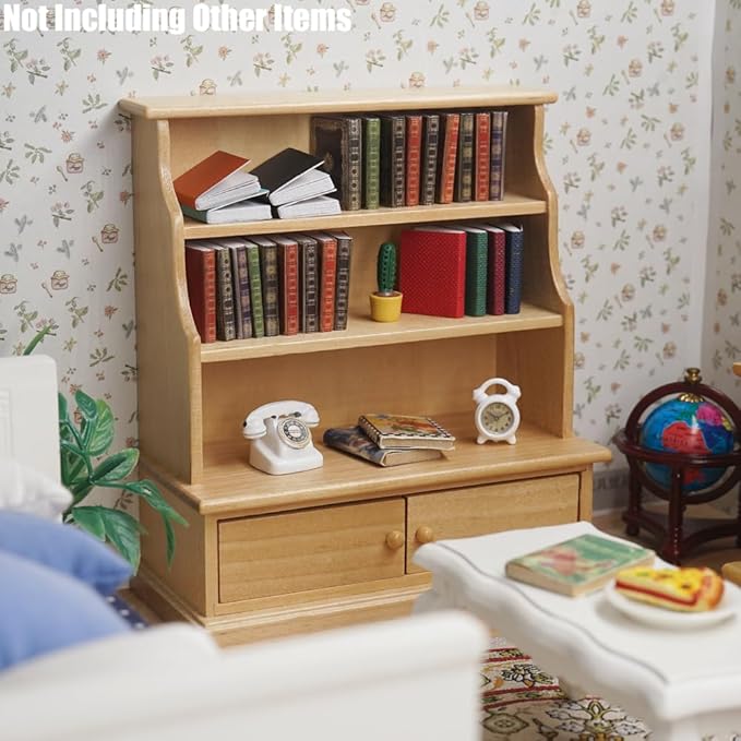 Odoria Dollhouse Bookcase Shelf Miniature: 1/12 Scale Bookshelf Storage for Living Room Antique Retro - Mini Library Wall Display Cabinet - Tiny Wood Furniture Vintage