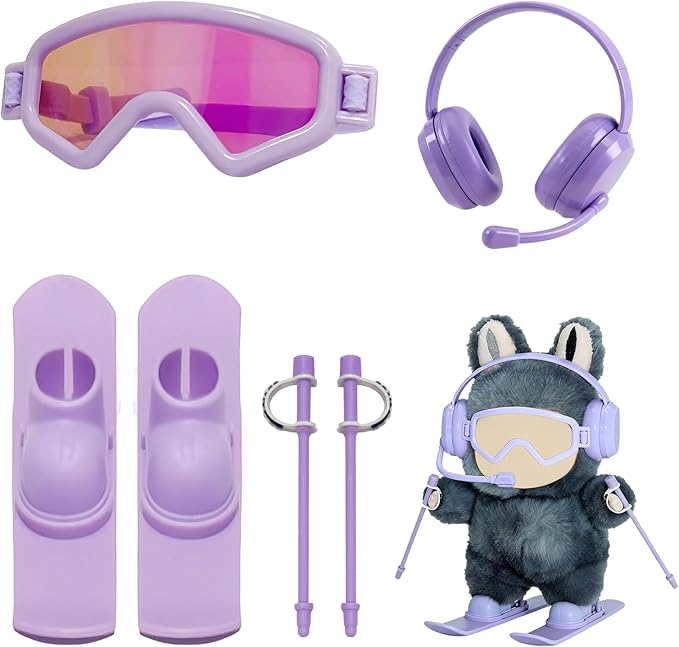 2026 New 8-Piece Ski & Snowboard Set for 17cm Dolls - Goggles, Headset, Ski Poles, Boots & Snowboards, Vinyl Figure Sports Adventure Collection (Doll is NOT Included) (Purple)