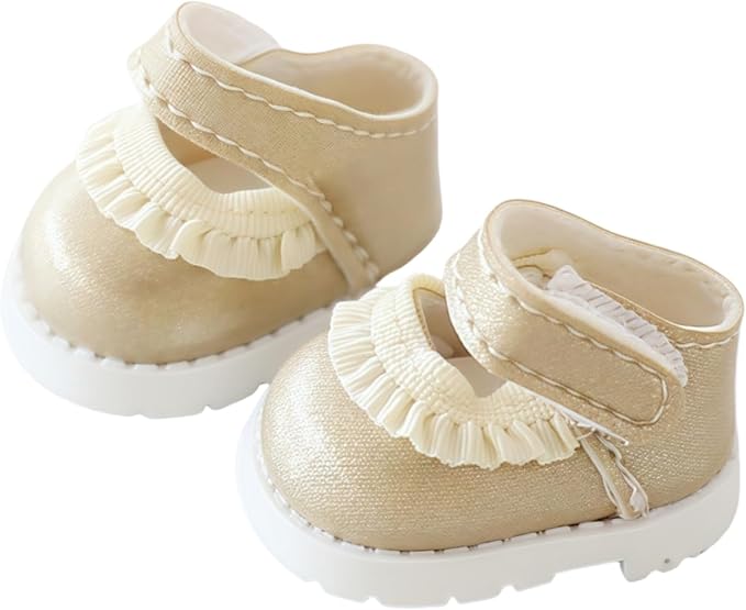 Mini Shoes for Lu bubu 17cm , Mini Shoe Accessories, Cute PU Leather Lace Shoes Suitable for 17cm Lu bubu, Dress Up Shoe Replacement Gold