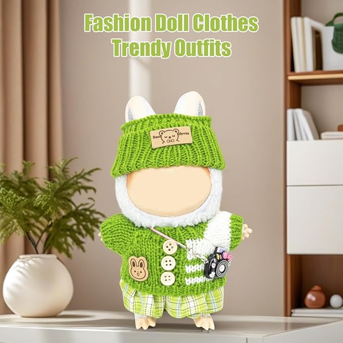 Clothes for Lububu 17cm Dolls(NO Doll) for Lububu Doll Outfits with Accessories Suit for Lububu Cute Stylish Dress Up Set Green