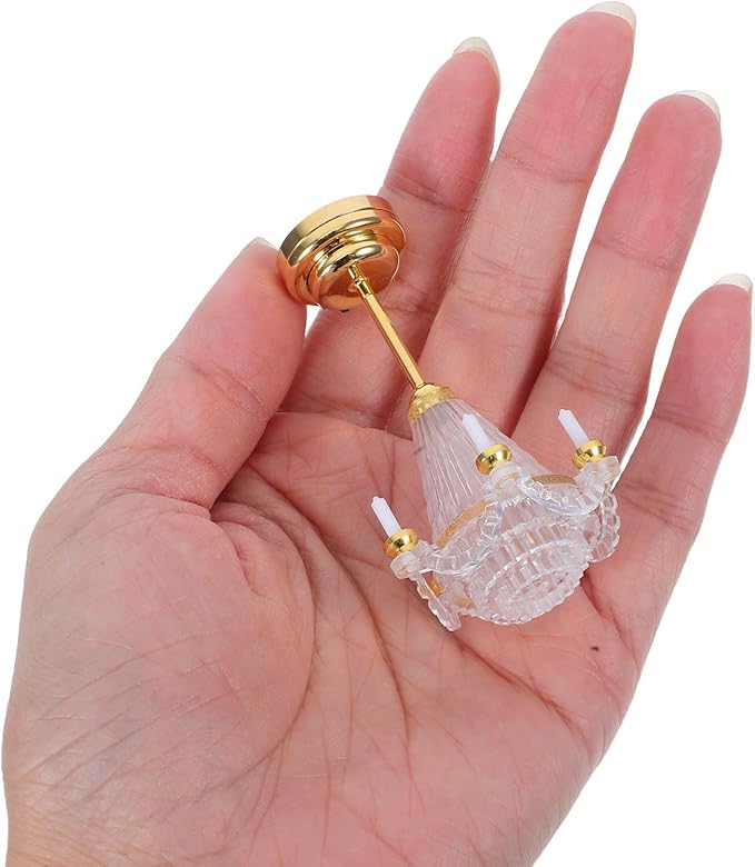 1:12 Scale Dollhouse Miniature Led Chandelier - Crystal-Style Gold Accent Light Fixture for Dollhouse Living Room Decor