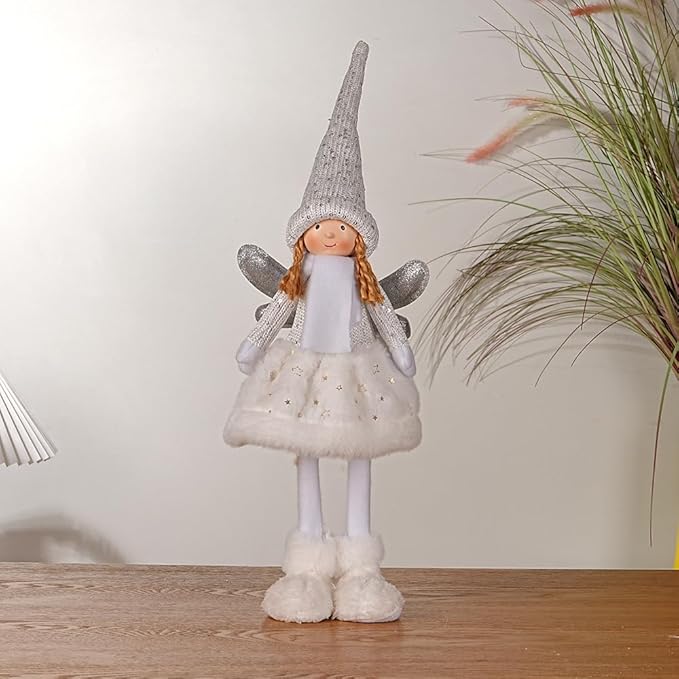 Dedrian11 Christmas Indoor Decor Fabric Angel Doll, Festive Elf Figurine with Whimsical Charm,Ornament & Gift for Women, Christmas Tree Decor & Home Accent (White)