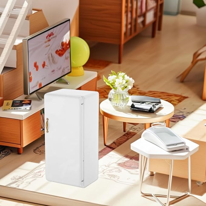 Alasum Doll House Refrigerator Mini 1/12 Scale Miniature Fridge White Mini House Kitchen Accessory for Kids' Mini Home Decor
