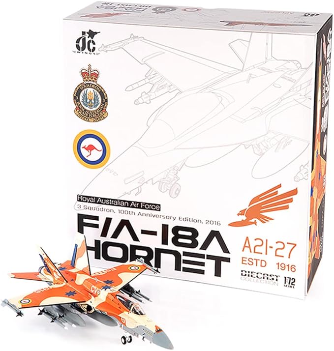 Motor city classics 1:72 Scale F/A-18A Hornet Royal Australian Air Force, 3 Squadron, 100th Anniversary Edition, 2016 - JCW-72-F18-016 - JC Wings
